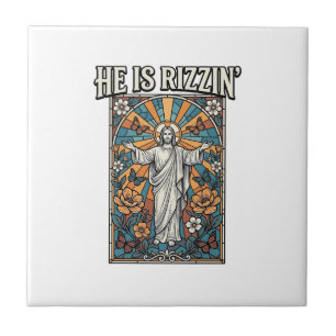 Er ist Rizzin Vintage Ostern Buntglas-Shirt De Fliese