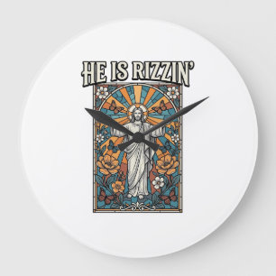 Er ist Rizzin Vintage Ostern Buntglas-Shirt De Große Wanduhr
