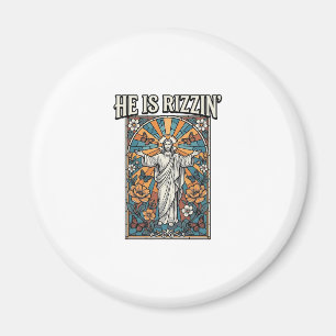 Er ist Rizzin Vintage Ostern Buntglas-Shirt De Magnet