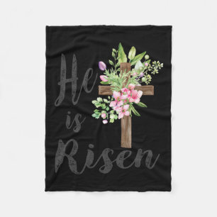 Er ist Vintager floraler Kreuz Ostern 2024 Fleecedecke