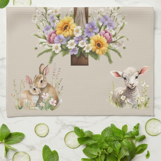 Er ist vom Kreuz verschont Geschirrtuch (Gefaltet)