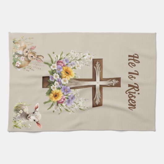 Er ist vom Kreuz verschont Geschirrtuch (Horizontal)