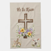 Er ist vom Kreuz verschont Geschirrtuch (Vertikal)
