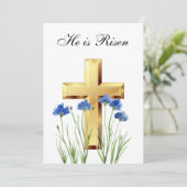 Er ist Wildblume Osterblüten Kreuz Einladung (Stehend Vorderseite)