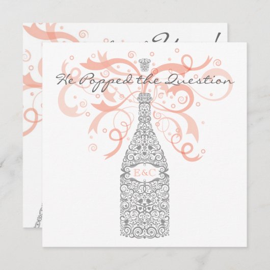 Er knallte die Frage - Silber u. Pfirsich Einladung (Vorne/Hinten)