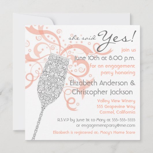 Er knallte die Frage - Silber u. Pfirsich Einladung (Rückseite)