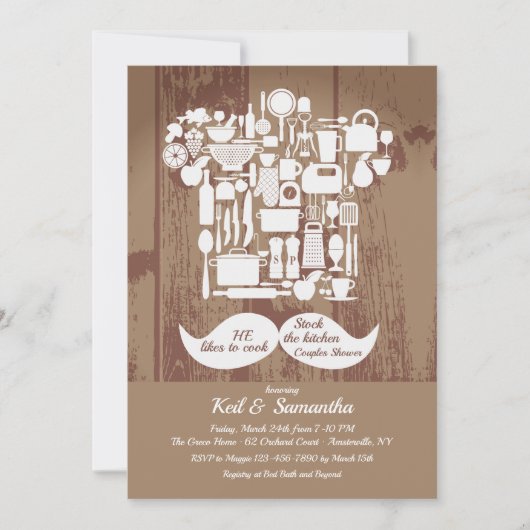 Er kocht gerne Brautparty Einladung (Vorderseite)