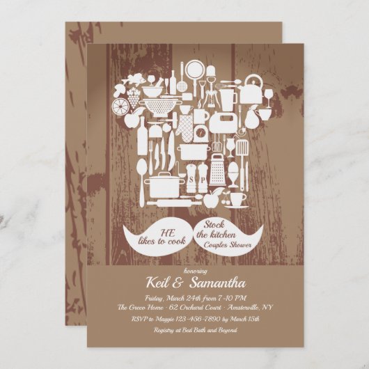 Er kocht gerne Brautparty Einladung (Vorne/Hinten)