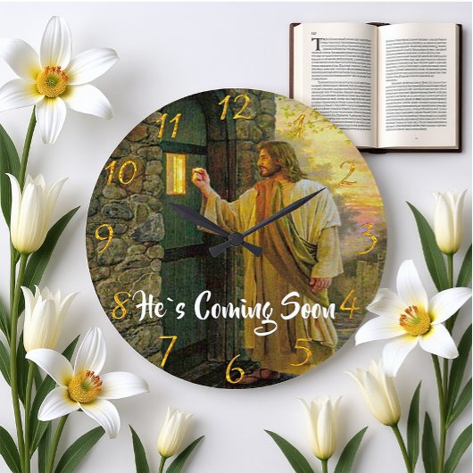 ER KOMMT BALD Jesus an deiner Tür Große Wanduhr