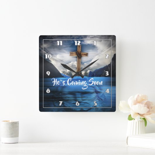 ER KOMMT BALD Jesus im Wasser Quadratische Wanduhr (Zuhause)