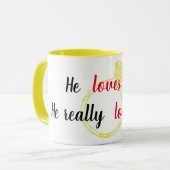 "Er Liebe mich" Verlobung Tasse (Vorderseite Links)