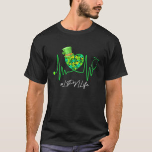 ER Life Nurse Stethoscope Heartbeat Shamrock St Pa T-Shirt