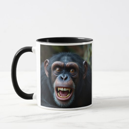 Er macht dem Schimpansen Angst. Tasse (Links)