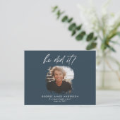 Er machte das blaue moderne Foto Abschluss Postkar Postkarte (Stehend Vorderseite)