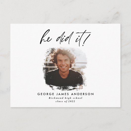 Er machte das blaue moderne Foto Abschluss Postkar Postkarte (Vorderseite)