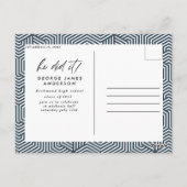 Er machte das blaue moderne Foto Abschluss Postkar Postkarte (Rückseite)