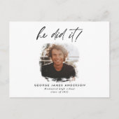 Er machte das blaue moderne Foto Abschluss Postkar Postkarte (Vorderseite)