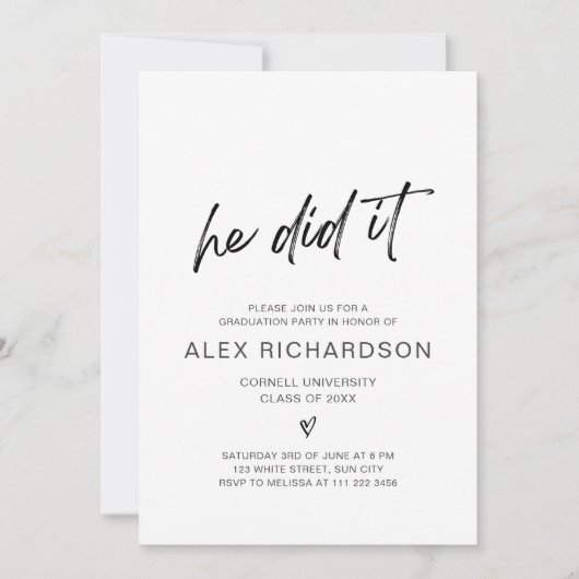 Er machte es Abschluss Foto Einladung (Vorderseite)