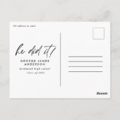 Er machte es grüne moderne Foto Abschlusskarte Postkarte (Rückseite)