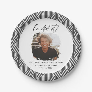 Er machte es mit der Grau geometrischen Foto Gradu Pappteller