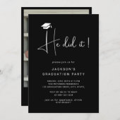 Er machte Skriptsprache Minimal Foto Graduation Pa Einladung (Vorne/Hinten)