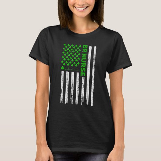 ER Nurse American Flag Shamrock St Patrick's Day 2 T-Shirt (Vorderseite)