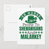 ER Nurse Prone to Shenanigans St Patricks Day Postkarte (Vorne/Hinten)
