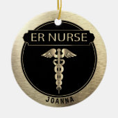 ER Nurse 👩 ⚕️ - Schwarz und Gold Keramik Ornament (Vorne)