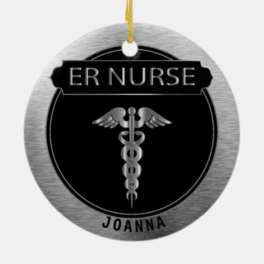 ER Nurse 👩 ‍ ⚕️ - UpScale Black and Silver Keramik Ornament (Hinten)