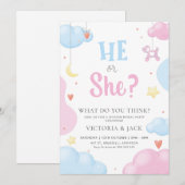Er oder sie Aquarell Wolken & Sterne Gender-Berich Einladung (Vorne/Hinten)