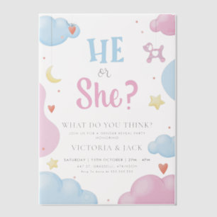 Er oder sie Aquarell Wolken & Sterne Gender-Berich Pergament Einladungen