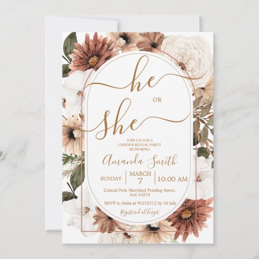 Er oder sie Arch Boho Bläsergeschlecht offenbart P Einladung (Vorderseite)