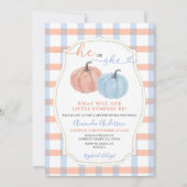Er oder sie Autumn Pumpkins Gingham Gender Reveal Einladung (Vorderseite)