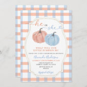 Er oder sie Autumn Pumpkins Gingham Gender Reveal Einladung (Vorne/Hinten)