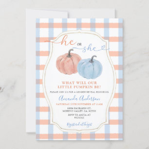 Er oder sie Autumn Pumpkins Gingham Gender Reveal Einladung