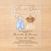 Er oder sie Baby Bekleidung Gender Reveal Acryleinladungen (Vorderseite)