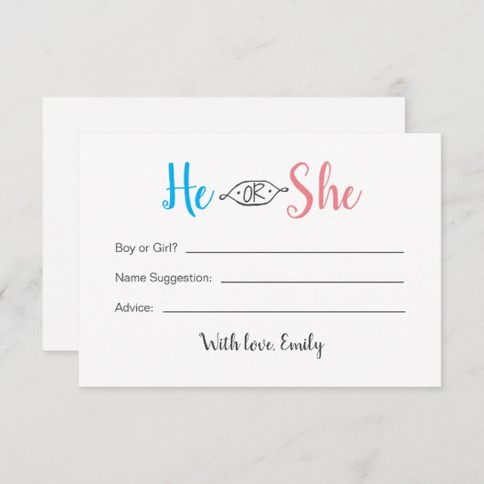 Er oder sie Baby Gender Reveal Card Mitteilungskarte (Vorne/Hinten)