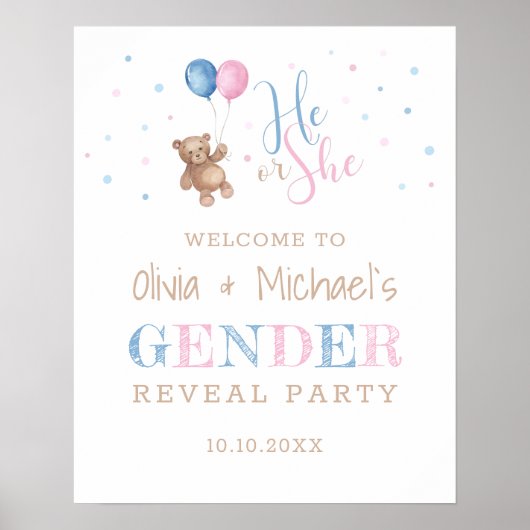 Er oder sie Baby Gender Reveal Party Welcome Poste Poster (Vorne)