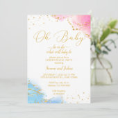 Er oder sie, Baby, pink und blau Glitzer laden ein Einladung (Stehend Vorderseite)