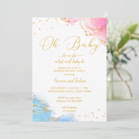 Er oder sie, Baby, pink und blau Glitzer laden ein Einladung (Stehend Vorderseite)