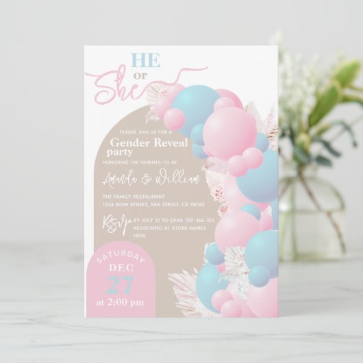 Er oder sie Ballon Modernes Geschlecht offenbart P Einladung (Stehend Vorderseite)