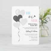 Er oder sie Ballon Thema Minimalistische Geschlech Einladung (Stehend Vorderseite)