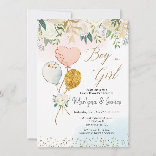 Er oder sie Ballongeschlecht offenbaren Einladung (Vorderseite)