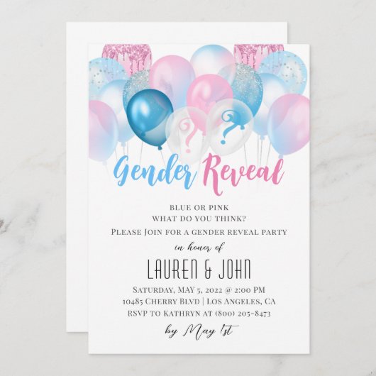 Er oder sie Ballongeschlecht offenbaren Einladung (Vorne/Hinten)