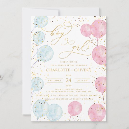 Er oder sie balloons Gender-Enthüllung Einladung (Vorderseite)