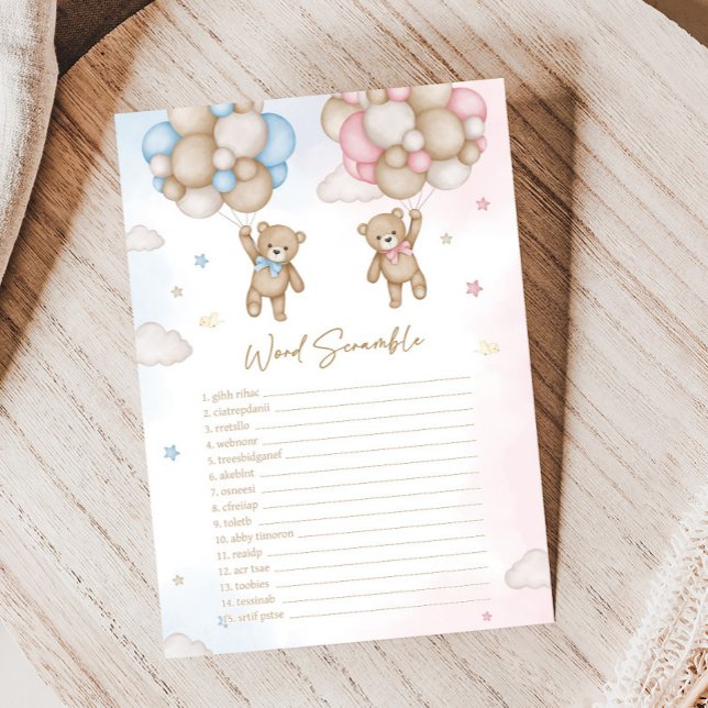 Er oder Sie Bär Geschlechtsenthüllung Wortverwirrs (Bear Balloon He or She Gender Reveal Game)