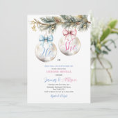 Er oder sie Bauble Blue Pink Weihnachtsgeschlechts Einladung (Stehend Vorderseite)