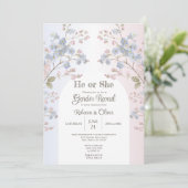 Er oder Sie Blau Rosa Florales Geschlechtsenthüllu Einladung (Stehend Vorderseite)
