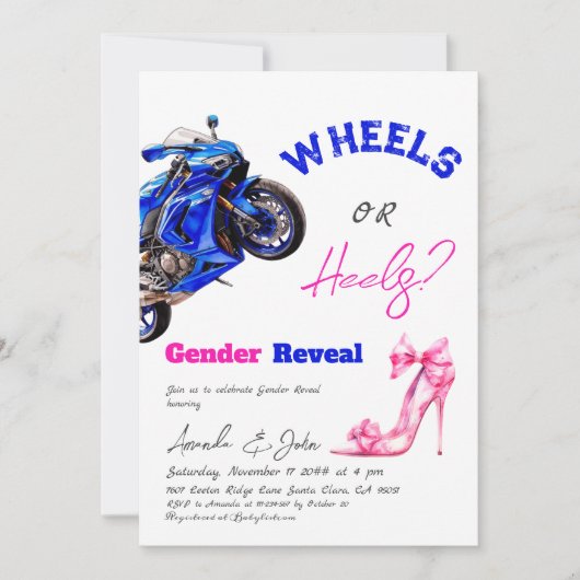 Er oder sie blauen rosa Räder oder Heelse Gender-B Einladung (Vorderseite)