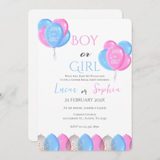 Er oder sie blauer oder rosa Geschlecht offenbart Einladung (Vorne/Hinten)